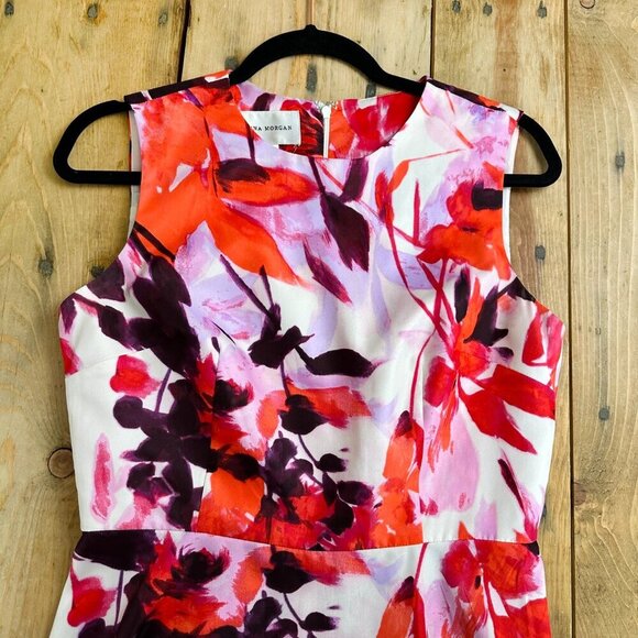 Donna Morgan Floral Pattern Dress Handkerchief Bottom 6 Red Pink White - Picture 2 of 7